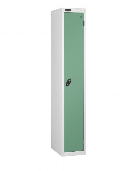 Single Metal Storage Locker | Single Door | 1780 x 305 x 305mm | White Carcass | Jade Door | Cam Lock | Probe