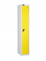 Single Metal Storage Locker | Single Door | 1780 x 305 x 305mm | White Carcass | Lemon Door | Cam Lock | Probe