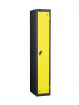 Single Metal Storage Locker | Single Door | 1780 x 305 x 305mm | Black Carcass | Lemon Door | Cam Lock | Probe