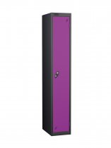 Single Metal Storage Locker | Single Door | 1780 x 305 x 305mm | Black Carcass | Lilac Door | Cam Lock | Probe