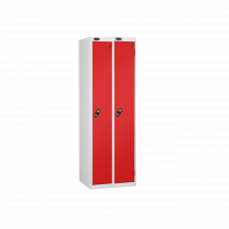 Nest of 2 Metal Storage Lockers | Single Door | 1780 x 305 x 305mm | White Carcass | Red Door | Cam Lock | Probe