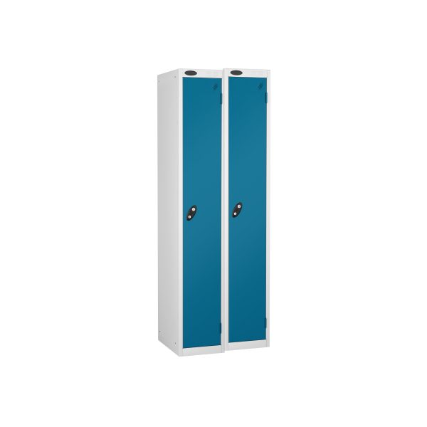 Nest of 2 Metal Storage Lockers | Single Door | 1780 x 305 x 305mm | White Carcass | Blue Door | Cam Lock | Probe