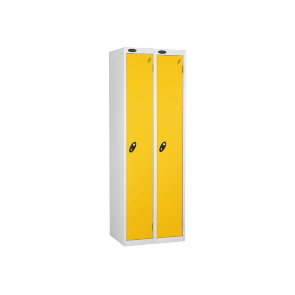 Nest of 2 Metal Storage Lockers | Single Door | 1780 x 305 x 305mm | White Carcass | Yellow Door | Cam Lock | Probe