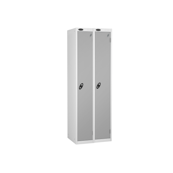 Nest of 2 Metal Storage Lockers | Single Door | 1780 x 305 x 305mm | White Carcass | Silver Door | Cam Lock | Probe