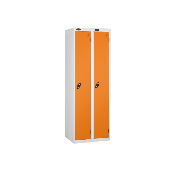 Nest of 2 Metal Storage Lockers | Single Door | 1780 x 305 x 305mm | White Carcass | Orange Door | Cam Lock | Probe