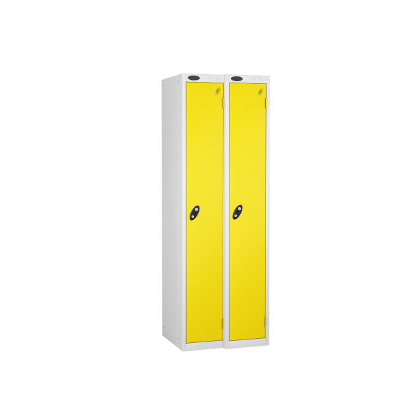 Nest of 2 Metal Storage Lockers | Single Door | 1780 x 305 x 305mm | White Carcass | Lemon Door | Cam Lock | Probe