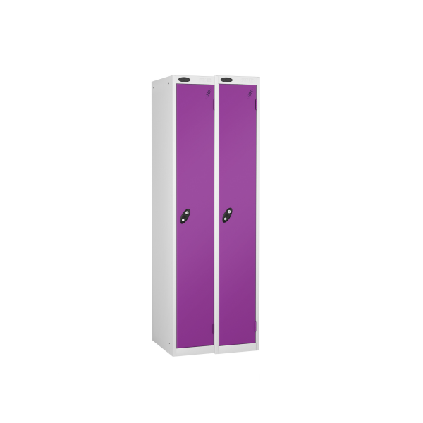 Nest of 2 Metal Storage Lockers | Single Door | 1780 x 305 x 305mm | White Carcass | Lilac Door | Cam Lock | Probe