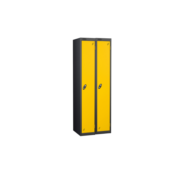 Nest of 2 Metal Storage Lockers | Single Door | 1780 x 305 x 305mm | Black Carcass | Yellow Door | Cam Lock | Probe