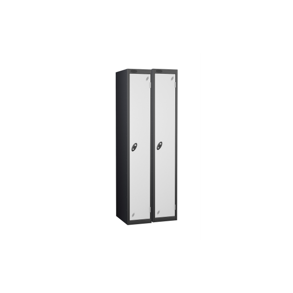 Nest of 2 Metal Storage Lockers | Single Door | 1780 x 305 x 305mm | Black Carcass | White Door | Cam Lock | Probe