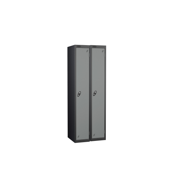 Nest of 2 Metal Storage Lockers | Single Door | 1780 x 305 x 305mm | Black Carcass | Silver Door | Cam Lock | Probe