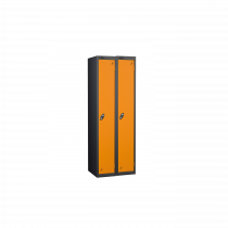 Nest of 2 Metal Storage Lockers | Single Door | 1780 x 305 x 305mm | Black Carcass | Orange Door | Cam Lock | Probe