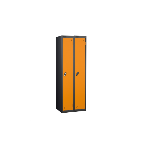 Nest of 2 Metal Storage Lockers | Single Door | 1780 x 305 x 305mm | Black Carcass | Orange Door | Cam Lock | Probe