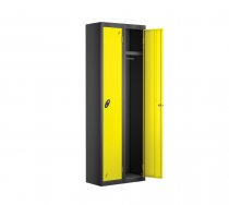 Nest of 2 Metal Storage Lockers | Single Door | 1780 x 305 x 305mm | Black Carcass | Lemon Door | Cam Lock | Probe