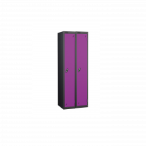 Nest of 2 Metal Storage Lockers | Single Door | 1780 x 305 x 305mm | Black Carcass | Lilac Door | Cam Lock | Probe