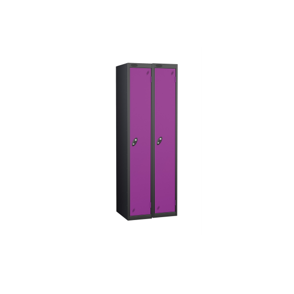 Nest of 2 Metal Storage Lockers | Single Door | 1780 x 305 x 305mm | Black Carcass | Lilac Door | Cam Lock | Probe