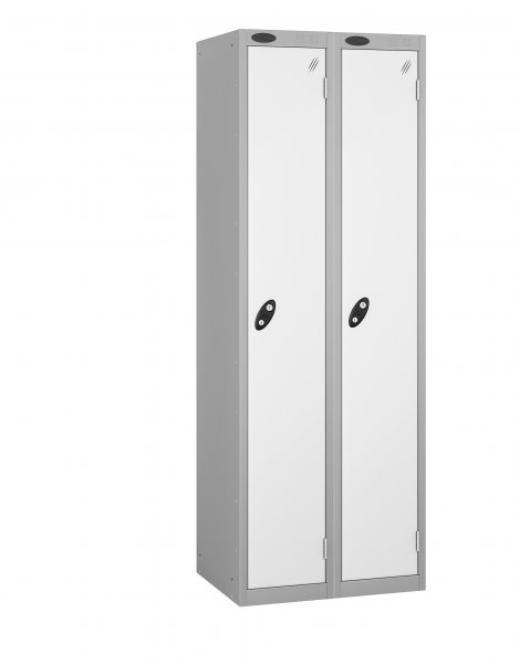 Nest of 2 Metal Storage Lockers | Single Door | 1780 x 305 x 305mm | Silver Carcass | White Door | Cam Lock | Probe