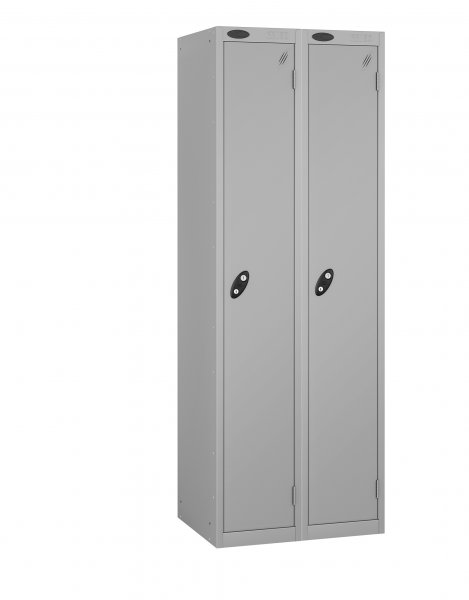 Nest of 2 Metal Storage Lockers | Single Door | 1780 x 305 x 305mm | Silver Carcass | Silver Door | Cam Lock | Probe