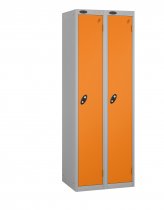 Nest of 2 Metal Storage Lockers | Single Door | 1780 x 305 x 305mm | Silver Carcass | Orange Door | Cam Lock | Probe