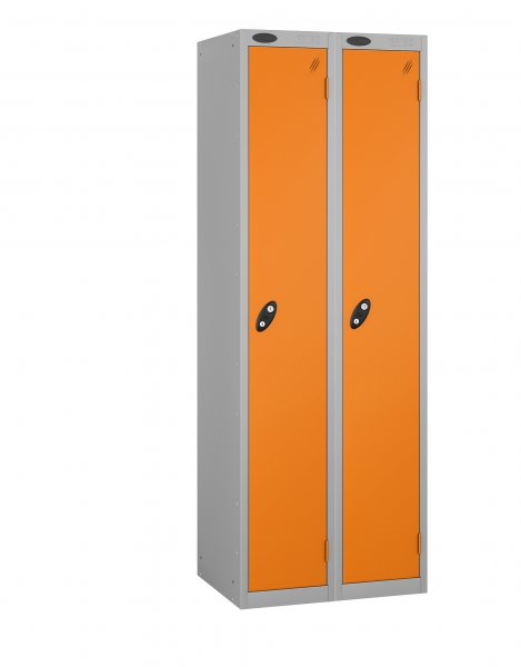 Nest of 2 Metal Storage Lockers | Single Door | 1780 x 305 x 305mm | Silver Carcass | Orange Door | Cam Lock | Probe