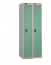 Nest of 2 Metal Storage Lockers | Single Door | 1780 x 305 x 305mm | Silver Carcass | Jade Door | Cam Lock | Probe