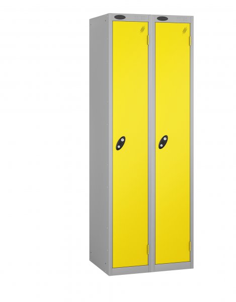 Nest of 2 Metal Storage Lockers | Single Door | 1780 x 305 x 305mm | Silver Carcass | Lemon Door | Cam Lock | Probe