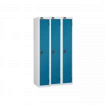 Nest of 3 Metal Storage Lockers | Single Door | 1780 x 305 x 305mm | White Carcass | Blue Door | Cam Lock | Probe