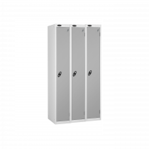 Nest of 3 Metal Storage Lockers | Single Door | 1780 x 305 x 305mm | White Carcass | Silver Door | Cam Lock | Probe