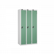 Nest of 3 Metal Storage Lockers | Single Door | 1780 x 305 x 305mm | White Carcass | Jade Door | Cam Lock | Probe