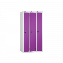 Nest of 3 Metal Storage Lockers | Single Door | 1780 x 305 x 305mm | White Carcass | Lilac Door | Cam Lock | Probe