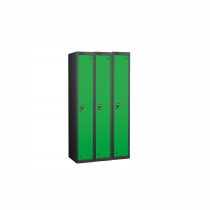 Nest of 3 Metal Storage Lockers | Single Door | 1780 x 305 x 305mm | Black Carcass | Green Door | Cam Lock | Probe