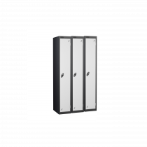 Nest of 3 Metal Storage Lockers | Single Door | 1780 x 305 x 305mm | Black Carcass | White Door | Cam Lock | Probe