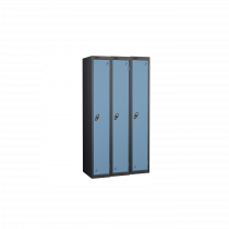 Nest of 3 Metal Storage Lockers | Single Door | 1780 x 305 x 305mm | Black Carcass | Ocean Door | Cam Lock | Probe