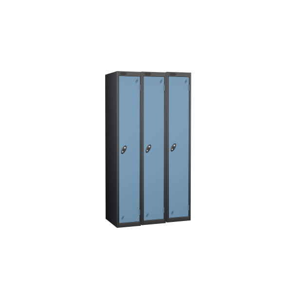 Nest of 3 Metal Storage Lockers | Single Door | 1780 x 305 x 305mm | Black Carcass | Ocean Door | Cam Lock | Probe