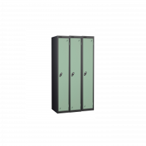 Nest of 3 Metal Storage Lockers | Single Door | 1780 x 305 x 305mm | Black Carcass | Jade Door | Cam Lock | Probe