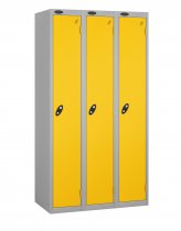 Nest of 3 Metal Storage Lockers | Single Door | 1780 x 305 x 305mm | Silver Carcass | Yellow Door | Cam Lock | Probe