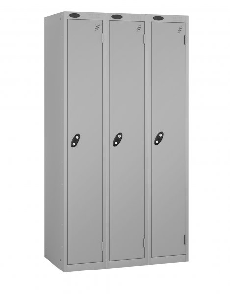 Nest of 3 Metal Storage Lockers | Single Door | 1780 x 305 x 305mm | Silver Carcass | Silver Door | Cam Lock | Probe