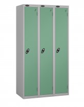 Nest of 3 Metal Storage Lockers | Single Door | 1780 x 305 x 305mm | Silver Carcass | Jade Door | Cam Lock | Probe