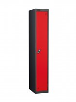 Single Metal Storage Locker | Single Door | 1780 x 305 x 380mm | Black Carcass | Red Door | Cam Lock | Probe