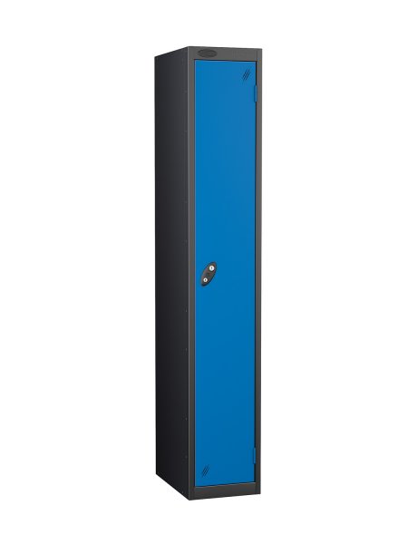 Single Metal Storage Locker | Single Door | 1780 x 305 x 380mm | Black Carcass | Blue Door | Cam Lock | Probe