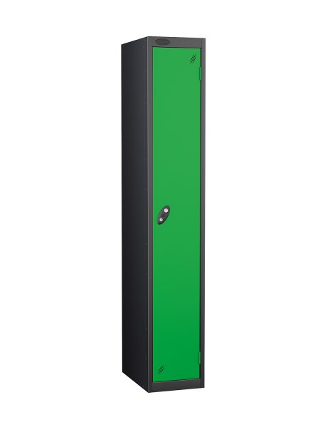 Single Metal Storage Locker | Single Door | 1780 x 305 x 380mm | Black Carcass | Green Door | Cam Lock | Probe