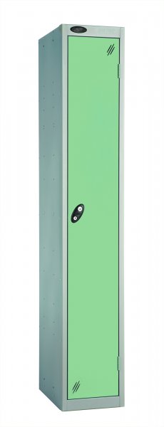 Single Metal Storage Locker | Single Door | 1780 x 305 x 380mm | Silver Carcass | Jade Door | Cam Lock | Probe