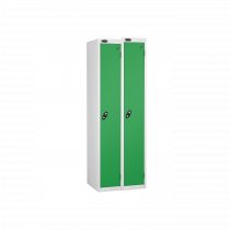 Nest of 2 Metal Storage Lockers | Single Door | 1780 x 305 x 380mm | White Carcass | Green Door | Cam Lock | Probe