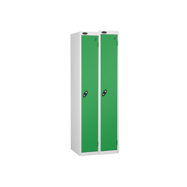 Nest of 2 Metal Storage Lockers | Single Door | 1780 x 305 x 380mm | White Carcass | Green Door | Cam Lock | Probe