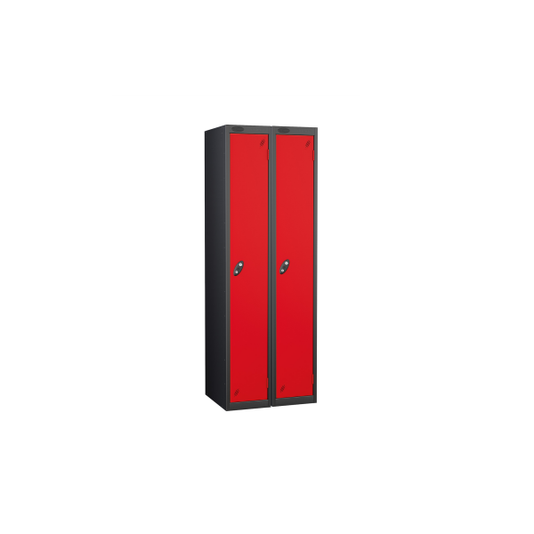 Nest of 2 Metal Storage Lockers | Single Door | 1780 x 305 x 380mm | Black Carcass | Red Door | Cam Lock | Probe