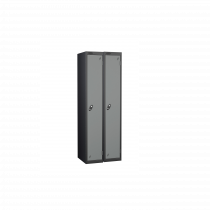 Nest of 2 Metal Storage Lockers | Single Door | 1780 x 305 x 380mm | Black Carcass | Silver Door | Cam Lock | Probe