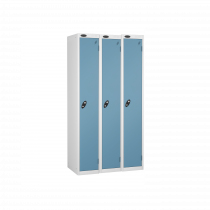 Nest of 3 Metal Storage Lockers | Single Door | 1780 x 305 x 380mm | White Carcass | Ocean Door | Cam Lock | Probe