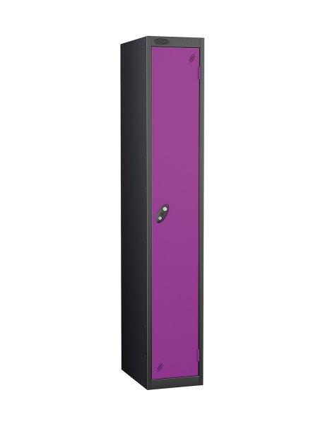 Single Metal Storage Locker | Single Door | 1780 x 305 x 460mm | Black Carcass | Lilac Door | Cam Lock | Probe