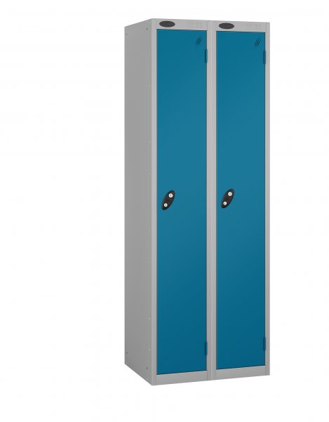 Nest of 2 Metal Storage Lockers | Single Door | 1780 x 305 x 460mm | Silver Carcass | Blue Door | Cam Lock | Probe