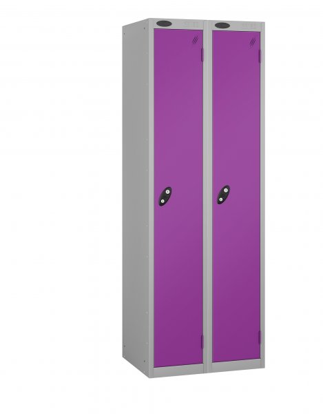 Nest of 2 Metal Storage Lockers | Single Door | 1780 x 305 x 460mm | Silver Carcass | Lilac Door | Cam Lock | Probe