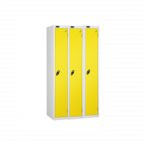 Nest of 3 Metal Storage Lockers | Single Door | 1780 x 305 x 460mm | White Carcass | Lemon Door | Cam Lock | Probe